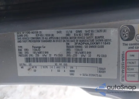 2019 Ford Fiesta S z USA, uszkodzony, nr VIN 3FADP4AJXKM111849